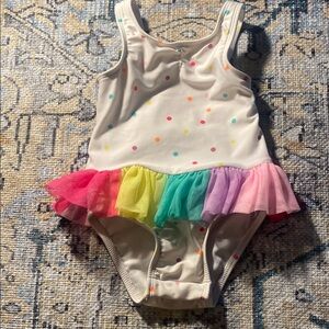 Colorful Polka Dot Swimsuit with Rainbow Tulle